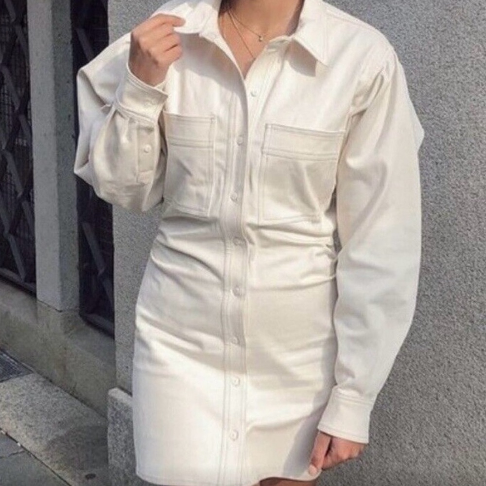 Zara Cream Ruched Denim Dress
